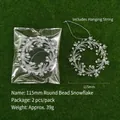 Transparent acrylic 115mm Christmas snowflake ornaments with silver lanyards, 2 pieces pack - Beaded Wreath / 115mm