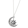 Collier pendentif soleil et lune argenté vintage avec style céleste bohème ajouré - Argent Antique