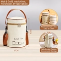 Insulated lunch bag in cream white canvas with adjustable brown strap for food storage - Extra Large Round Bag-Large Rice White