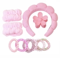 Pink cat ear plush headband with wristbands and hair accessories set in 10-piece collection - Headband & Wristband Set / Pink