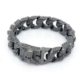 Men's punk matte black skull link bracelet featuring dragon scale texture in stainless steel - Gun Black Skull Style (KB150672-KJX)