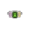 Three-stone S925 sterling silver ring with emerald cut pink green and yellow gems - US 5 / Three-Stone Gemstone (Pink/Green/Yellow)