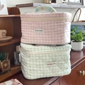 Gesteppte Baumwoll-Kosmetiktaschen mit Karomuster in Pink und Grün für Damen - Rosa Karierte Kosmetiktasche