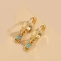 14K gold plated zipper pull hoop earrings with blue zircon stones set in gold - Blue Zircon (Gold)