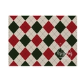 Red and green argyle Christmas placemat with white Merry Christmas text and snowflakes - CD26-9 (Red Green Cream Argyle)