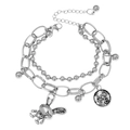 Dettaglio del braccialetto a doppio strato argento con ciondolo a coniglio e incisione LOVE - Stile 13-Coniglio LOVE/Campanello