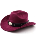 Close-up of wine red suede cowboy hat featuring a black belt with a gold bull head buckle - M (56-58cm) / Burgundy