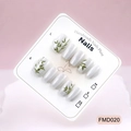 Unghie finte Cat Eye con motivi di foglie di bambù verdi su base bianca perlata - XS / Occhio di gatto in bambù (FMD020)