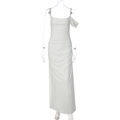 Detail of white asymmetric one-shoulder dress with elegant side ruched fabric folds - S / White