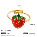 Detail view of strawberry fruit ring in stainless steel with waterproof enamel finish - Mini Strawberry (NB-R24415)