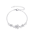 Silver five-petal flower bracelet with sparkling crystals and lobster clasp closure - Three Five-Petal Flowers (S522)