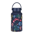 650ml dark blue sport vacuum flask with colorful floral print and portable handle - Blue Colorful Floral