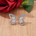 Orecchini a perno a farfalla in argento con pietre di zirconi azzurri e trasparenti - Perno in argento-Blu