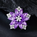 Elegant purple flower acrylic brooch pin with silver finish and sparkling crystals - XD825137-3 Silver Purple