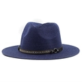 Chapeau de cowboy en paille bleu marine avec ruban ethnique et détail d'anneau en métal - Bleu marine