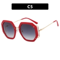 Polygonal oversized red frame sunglasses with gold temples and gradient grey lenses C5 - Bright Red Grey Gradient