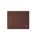 Portafoglio bifold da uomo in pelle a grana incrociata marrone con logo M in metallo - Marrone