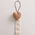 Brown plush heart hair clip organizer with cream ribbon and brown hanging cord - Light Coffee Plush 3D Heart