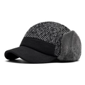 Winter men's herringbone wool baseball cap with thick ear flaps and faux fur lining - Adjustable / Black