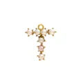Macro detail of T-shaped shell pearl pendant with gold plating and letter design - Letter T-Pink