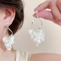 Elegantes pendientes de borla de concha con circonitas para vacaciones de playa y moda - 1# Plata Blanco Concha Borla Pendientes de Botón (Pin de Plata)