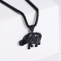 Colgante de elefante negro estilo punk vintage chapado en oro 18K con cadena de bolas - Sin cadena / Negro