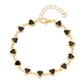 Golden chain bracelet with black heart gemstone charms and adjustable lobster clasp - 004 Black Heart / Bracelet