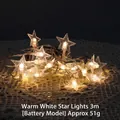 3-meter warm white star-shaped LED string lights for festive room decoration - 3m Star Light - Warm White - Battery Powered