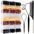 Hair styling kit with 24-grid box of small elastic bands, tail comb, and hair tools - 24-Grid Brown Series (Approx. 2000pcs, No Accessories)