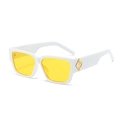 Fashionable square sunglasses with white frame, yellow lenses and gold metal accents - White Frame Yellow Lens