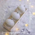 Three white Christmas baubles with gold glitter in a white gift box, 24x8cm size - 8CM American Style INS Xmas Ball - Glitter White