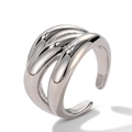 Minimalistischer silberner mehrlagiger offener Ring mit poliertem Metallfinish - Mehrlagiger Verschlungener Offener Stil / Weißgold