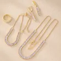 Golden jewelry set with square zircon featuring adjustable necklace bracelet and ring - Gold Color Clear Zirconia (ZT0004-2)