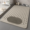 Beige non-slip bathroom mat with massage texture and foot scrub brush on gray tile - 80*120cm (Oversized) / Khaki - With Massage Brush