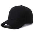 Classic plain black six-panel baseball cap in durable twill cotton with curved brim - Adjustable / Black