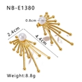 18K gold plated titanium sunburst earrings with white pearls in a radiant style - Radiant Ray Pearl Style (NB-E1380)