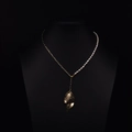 Asymmetric gold paperclip chain necklace with white pearls and textured leaf pendant - Gold Leaf Asymmetric Necklace