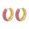 Detail of pink enamel hoop earrings with floral patterns and 18K gold plating - 1 Pair / Pink