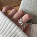 Adjustable S925 sterling silver ring with twin heart design and polished finish - J5200 Silver Double Heart Open Ring