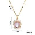 Elegante collana dorata con pendente in cristallo rosa ovale e zirconi bianchi - Oro Rosa (577)