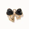 Ciondolo a fiocco dorato con gemme nere a forma di cuore per creazione di gioielli - Zirconia Nera Base Dorata
