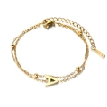 Double-layered golden stainless steel beaded bracelet featuring a capital letter A pendant - Letter A