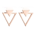 Detail of rose gold geometric triangle stud earrings for men and women shown in pair - Rose Gold