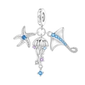S925 silver charm with ocean-themed starfish, jellyfish, and stingray blue zircon pendants - Starfish Jellyfish Stingray Pendant (1654)