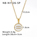 Vintage stainless steel necklace with golden Aquarius shell pendant in circular design - Aquarius (NB-N1126-SP)