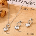 Minimalist stainless steel heart necklace and earrings set in polished silver finish - Steel Color (KS200521-GC)