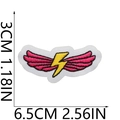 Detail showing dimensions of a pink lightning wing embroidery patch for jackets and bags - No.36-Lightning Wings