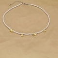 Silver beaded necklace with golden MAMA letter pendants and lobster clasp closure - MAMA Beaded Necklace - Gold/Silver