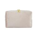 Pink velvet octagonal cosmetic bag with golden teardrop zipper pulls on white background - Small-Pink