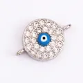 Blue Evil Eye jewelry connector with white zircon stones for DIY necklace and bracelet - White Gold L374070-White Gold